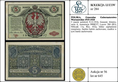 5 marek polskich 9.12.1916, Generał, biletów, se