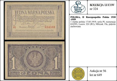 1 marka polska 17.05.1919, seria PI, numeracja 6