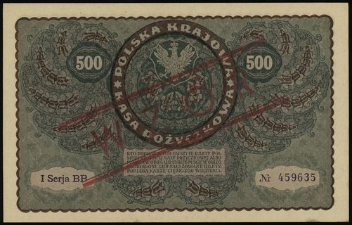 500 marek polskich 23.08.1919, czerwony nadruk W