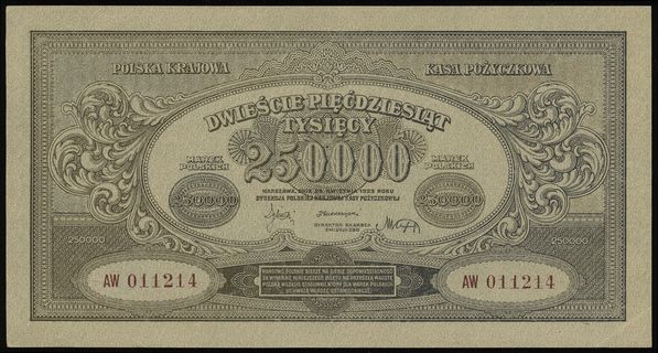 250.000 marek polskich 25.04.1923, seria AW, num