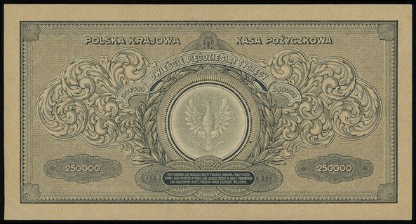 250.000 marek polskich 25.04.1923, seria AW, numeracja 011214, Lucow 431 (R3) - ilustrowane w katalogu kolekcji, Miłczak 34c, złamany prawy dolny róg, parę ugięć, ale ładnie zachowane