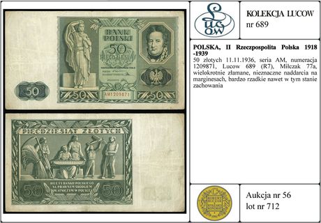 50 złotych 11.11.1936, seria AM, numeracja 12098