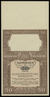 asygnata na 50 złotych (1939), seria D, numeracja 0000000, wzór blanco z kuponem kontrolnym, Lucow 737 (R5) - ilustrowana w katalogu kolekcji, Moczydłowski B132, pięknie zachowana i rzadka