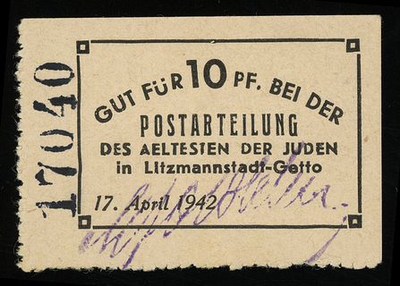 10 fenigów 17.04.1942, numeracja 17040, z podpisem u dołu, Lucow 872a (R7) - ilustrowane w katalogu kolekcji, Campbell 4211b1, pięknie zachowane