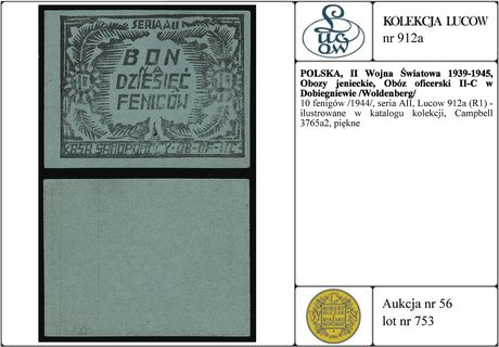 10 fenigów /1944/, seria AII, Lucow 912a (R1) - ilustrowane w katalogu kolekcji, Campbell 3765a2, piękne