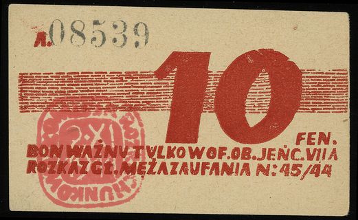 10 fenigów 2.11.1944, numeracja 08539, Lucow 939 (R1) - ilustrowane w katalogu kolekcji, Campbell 3812, piękne