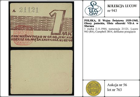 1 marka 2.11.1944, numeracja 21121, Lucow 943 (R