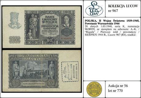20 złotych 1.03.1940, seria K, numeracja 9628939