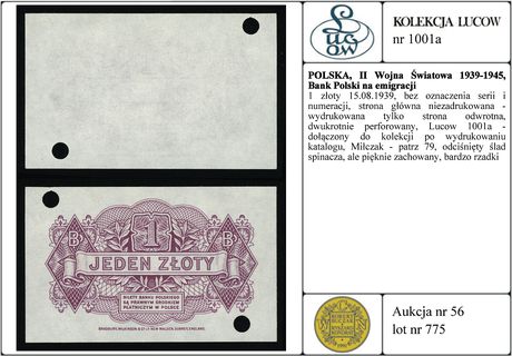 1 złoty 15.08.1939, bez oznaczenia serii i numer