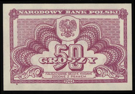 50 groszy 1944, bez oznaczenia serii i numeracji, Lucow 1074 (R2) - ilustrowane w katalogu kolekcji, Miłczak 104a, wyśmienite
