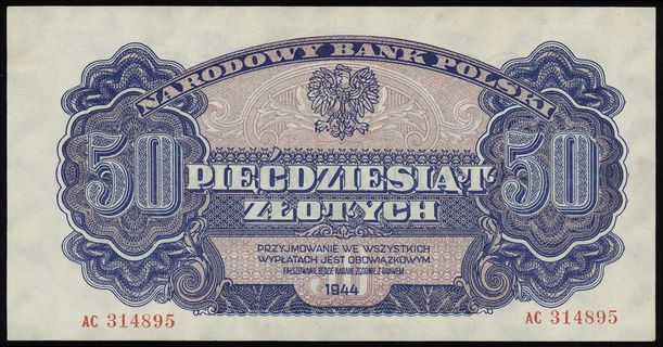 50 złotych 1944, w klauzuli OBOWIĄZKOWYM”, seria