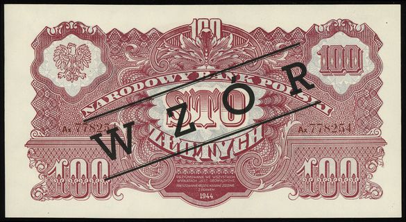 100 złotych 1944, w klauzuli OBOWIĄZKOWE”, seria