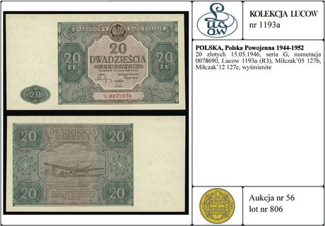 20 złotych 15.05.1946, seria G, numeracja 007869