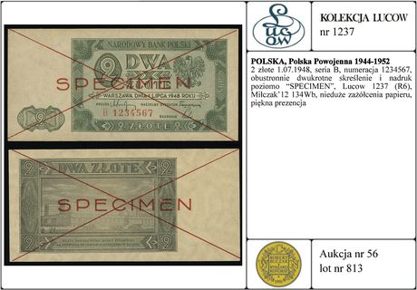 2 złote 1.07.1948, seria B, numeracja 1234567, o