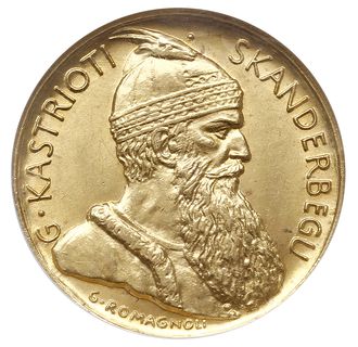 20 franga ari 1927 V, G. Kastrioti Skanderberg, złoto, Fr. 6, moneta w pudełku firmy NGC z oceną MS64, pięknie zachowane