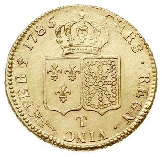 podwójny louis d’or à la tête nue 1786/T, Nantes, złoto 15.30 g, Droulers 877, Gad. 363, Fr. 474, minimalne ślady czyszczenia, ale wyśmienicie zachowany