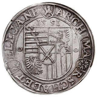 talar 1551, Annaberg, srebro 28.86 g, Dav. 9787, Keilitz/Kahnt 10.1, Schnee 690, krążek lekko pęknięty, egzemplarz z aukcji F. R. Künker 184/4798, patyna