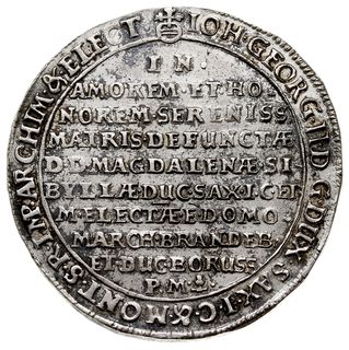 talar pamiątkowy 1659, Drezno, wybity z okazji śmierci matki księcia Magdaleny Sybilli, srebro 29.05 g, Dav. 7615, Kahnt 503, Schnee 906, rzadki
