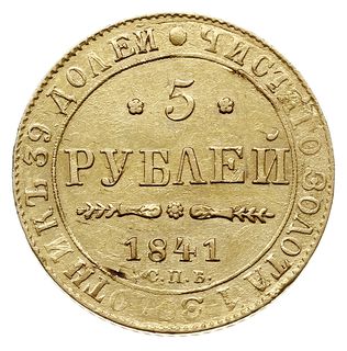 5 rubli 1841 СПБ АЧ, Petersburg, złoto 6.47 g, Bitkin 18, Fr. 155, drobne wady blachy na rewersie, justowane, ale ładnie zachowane