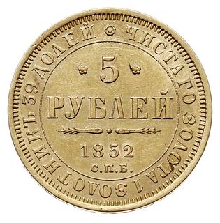 5 rubli 1852 СПБ АГ, Petersburg, złoto 6.53 g, Bitkin 35, Fr. 155, pięknie zachowane