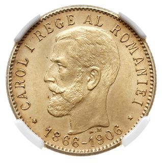 20 lei 1906, wybite z okazji 40. rocznicy panowania, złoto, Fr. 4, moneta w pudełku firmy NGC z oceną MS64, pięknie zachowana