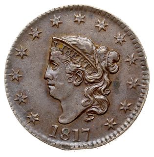 1 cent 1817, typ Coronet, odmiana z 13 gwiazdkami, 10.84 g, menniczy defekt krążka na obrzeżu i rewersie, ale bardzo ładnie zachowany