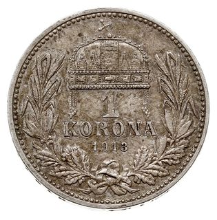 1 korona 1913 KB, Krzemnica, Huszar 2204, Her. 815, nakład tylko 5214 egzemplarzy, bardzo ładnie zachowana i rzadka, poszukiwany rocznik, patyna