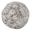 Denar, 1157-1166, Aw: Popiersie z mieczem, Rw: Trzej książęta za stołem, srebro 0.34 g, Str. 58, S..