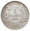 5 franków 1851 A, Paryż, Gad. 719, defekty na ra