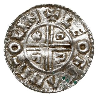 denar typu Crux, 991-997, mennica Lincoln, mincerz Leofman, EDELRED REX ANGLORX / LEOFMAN M.O LIN, srebro 1.24 g, S. 1148, N. 770, lekko gięty
