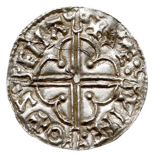 denar typu Quatrefoil, 1018-1024, mennica Oxford, mincerz Seawine, CNVT REX ANGLORV / SEPINE OXSENA, srebro 1.08 g, S. 1157, N. 781, gięty