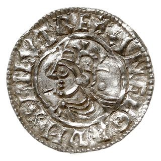 denar typu Quatrefoil, 1018-1024, mennica Dover, mincerz Cynesige, CNVT REX ANGLORVM / CIN SION DOF PEN, srebro 0.97 g, S. 1157, N. 781, gięty, duża ciekawostka
