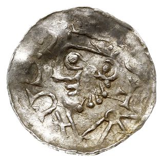 Augsburg, Henryk II 1002-1024, denar 1009-1024, Aw: Popiersie króla w lewo, Rw: Krzyż, srebro 1.23 g, Dbg 1033, Hahn 144A.3/III, rzadszy wcześniejszy typ z popiersiem w lewo, gięty