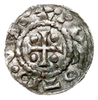 Ratyzbona, Otto 976-982, denar 976-982, mincerz Vulfa, Aw: Dach kościoła i VVO, Rw: Krzyż, srebro 1.34 g, Hahn 17i1, gięty