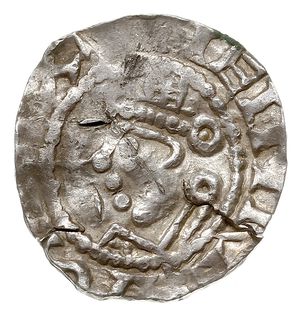 Dortmund, Henryk II 1002-1024, denar, Aw: Popiersie króla w lewo, Rw: Krzyż z kulkami w kątach, srebro 1.25 g, Dbg. 749, Kluge 69, gięty