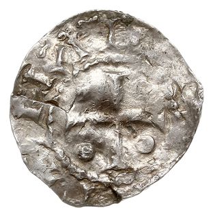 Dortmund, Henryk II 1002-1024, denar, Aw: Popiersie króla w lewo, Rw: Krzyż z kulkami w kątach, srebro 1.25 g, Dbg. 749, Kluge 69, gięty