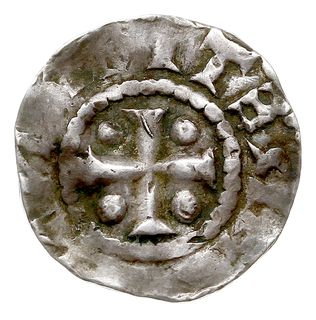 Dortmund, Henryk II 1002-1024, denar, Aw: Popiersie króla w lewo, Rw: Krzyż z kulkami w kątach, srebro 1.27 g, Dbg. 749, Kluge 69, gięty, patyna