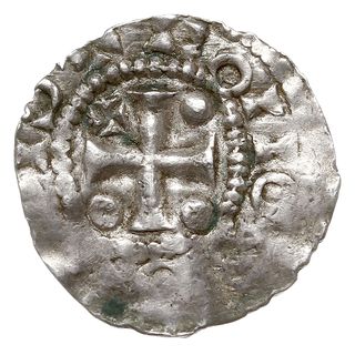 Hamaland- hrabstwo, hrabina Adela, denar przed 1017, Aw: Dłoń opatrzności, Rw: Krzyż z kulkami w kątach, srebro 1.07 g, Dbg 1237, Kluge 295, gięty, patyna