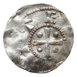 Tiel, Henryk II 1002-1024, denar, Aw: Głowa króla na wprost, Rw: Krzyż z kulkami w kątach, TIELE, srebro 1.41 g, Dbg 578, Kluge 63, gięty