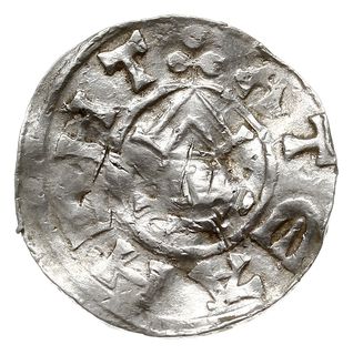 Otto III 983-1002, denar typu OAP, Goslar, Aw: Kapliczka, Rw: Krzyż z O-D-D-O w kątach, srebro 1.47 g, Dbg 1167, Kluge 47, gięty