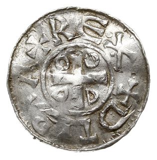 Otto III 983-1002, denar typu OAP, Goslar, Aw: Kapliczka, Rw: Krzyż z O-D-D-O w kątach, srebro 1.47 g, Dbg 1167, Kluge 47, gięty