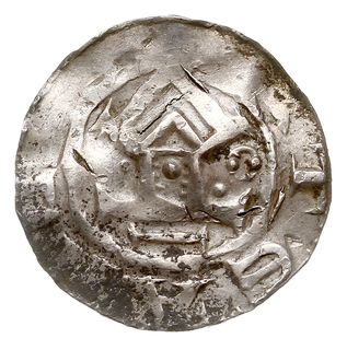 Otto III 983-1002, denar typu OAP, Goslar, Aw: Kapliczka, Rw: Krzyż z O-D-D-O w kątach, srebro 1.46 g, Dbg 1167, Kluge 47, gięty
