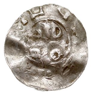 Otto III 983-1002, denar typu OAP, Goslar, Aw: Kapliczka, Rw: Krzyż z O-D-D-O w kątach, srebro 1.45 g, Dbg 1167, Kluge 47, gięty