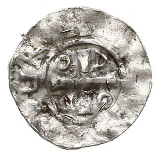 Otto III 983-1002, denar typu OAP, Goslar, Aw: Kapliczka, Rw: Krzyż z O-D-D-O w kątach, srebro 1.29 g, Dbg 1167, Kluge 47, gięty