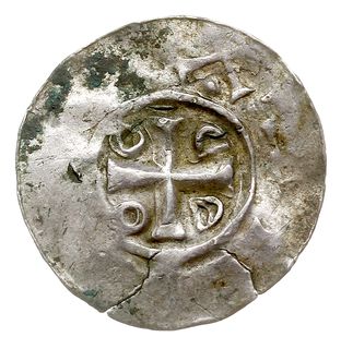 Otto III 983-1002, denar typu OAP, Goslar, Aw: Kapliczka, Rw: Krzyż z O-D-D-O w kątach, srebro 1.00 g, Dbg 1167, Kluge 47, gięty, patyna