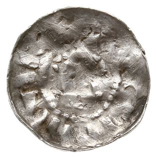 Anonimowy biskup, denar krzyżowy XI w., Aw: Kapliczka, Rw: Krzyż kawalerski, srebro 1.38 g, Dbg 1330, gięty