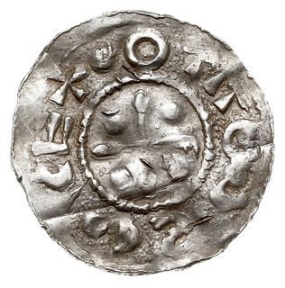 Esslingen, Otto I - Otto III 973-1002, denar, Aw: Krzyż z kulkami w kątach, Rw: Napis OTTO wkomponowany w imitację napisu, srebro 1.49 g, Dbg 1271, pęknięty