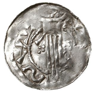 Esslingen, Henryk II 1002-1024, denar, Aw: Popiersie króla w prawo, Rw: Dłoń opatrzności, srebro 1.29 g, Dbg 951, Kluge 84, gięty
