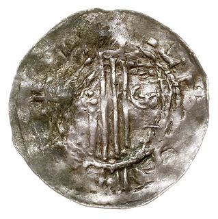 Esslingen, Henryk II 1002-1024, denar, Aw: Popiersie króla w prawo, Rw: Dłoń opatrzności, srebro 1.08 g, Dbg 951, Kluge 84, gięty, patyna