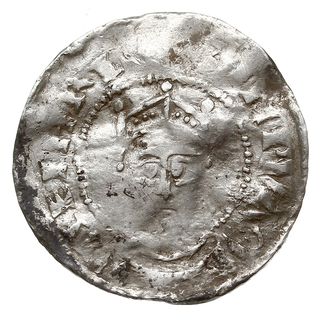Strassburg, Henryk II 1002-1024, denar, Aw: Popiersie króla na wprost, Rw: Napis w formie krzyża ARGENTINA, w kątach wieże, srebro 1.23 g, Dbg 920, Kluge 82, gięty